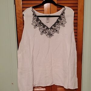 Catherines Ivory Top with Black Floral Detail